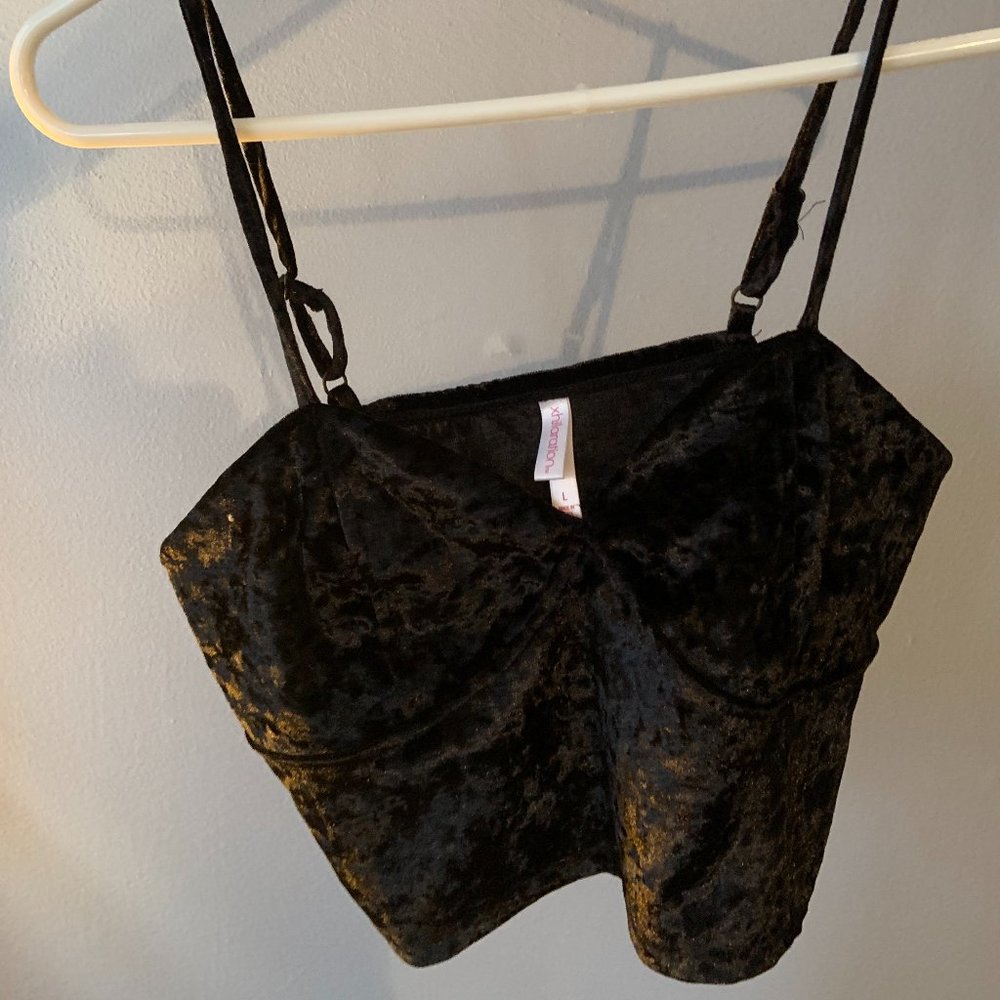 Brand New from Target Size L Black Velvet Long Line Bralette, Satin Lined